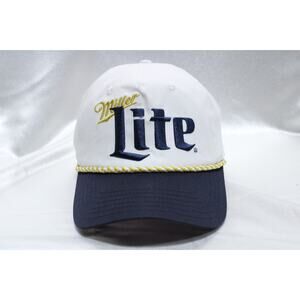 MILLER LITE Beer Logo Snapback Hat Mens One Size White Navy Rope Trim NEW